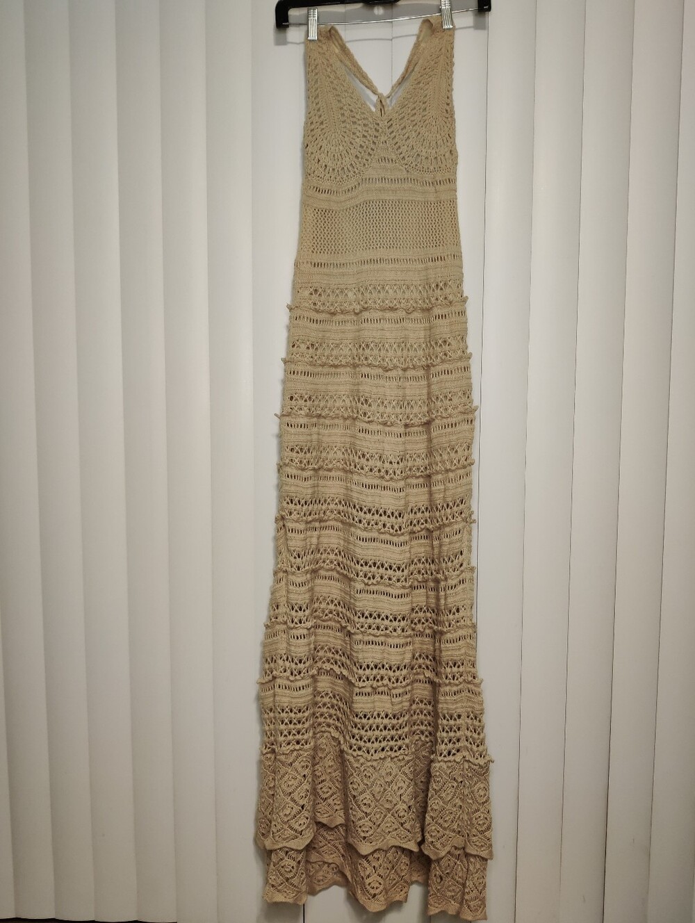 Moda International Beige Crochet Maxi Dress with Halter Top